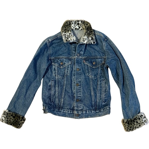 Reformation Levis Collab Denim Jacket with Faux Fur Size Medium - Picture 1 of 5